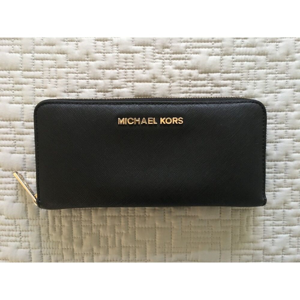 MICHAEL KORS - WALLET - BLACK LEATHER & FULL ZIPPER